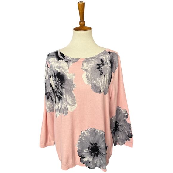 NWT Talbots Pink Gray Floral Spring Summer Lightweight Sweater Size XL - Picture 1 of 7